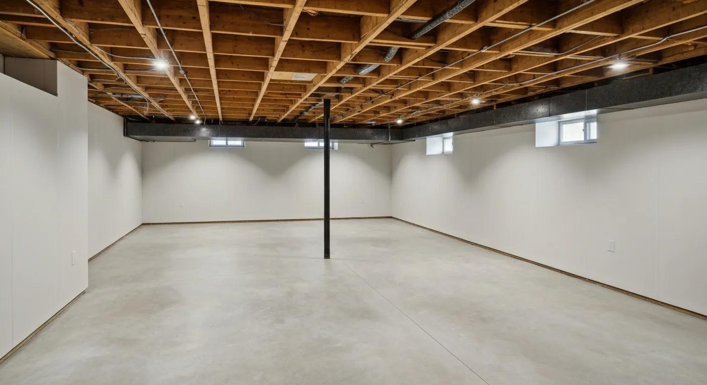 Clean and dry basement environment showcasing air quality improvement through sealing